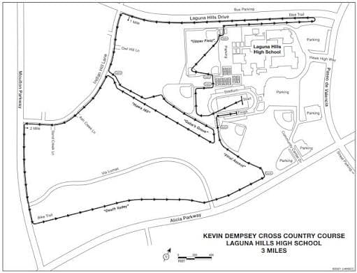 Paper course map of the Kevin Dempsey Cross Country Course at Laguna Hills High School